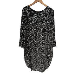 Libero Milano Polka Dot Long Sleeve Tunic Top Womens L Hi-Lo Black & White